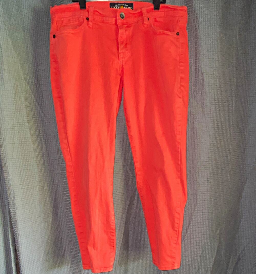Lucky Brand Zoe Straight Crop Women's Orange Medium Wash Stretch Jeans 10/30